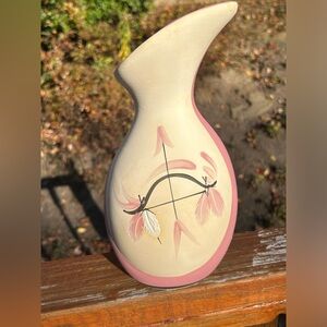 Vintage Pueblo Native  Pottery Hand painted Pink and White Rose Feather Pitcher
